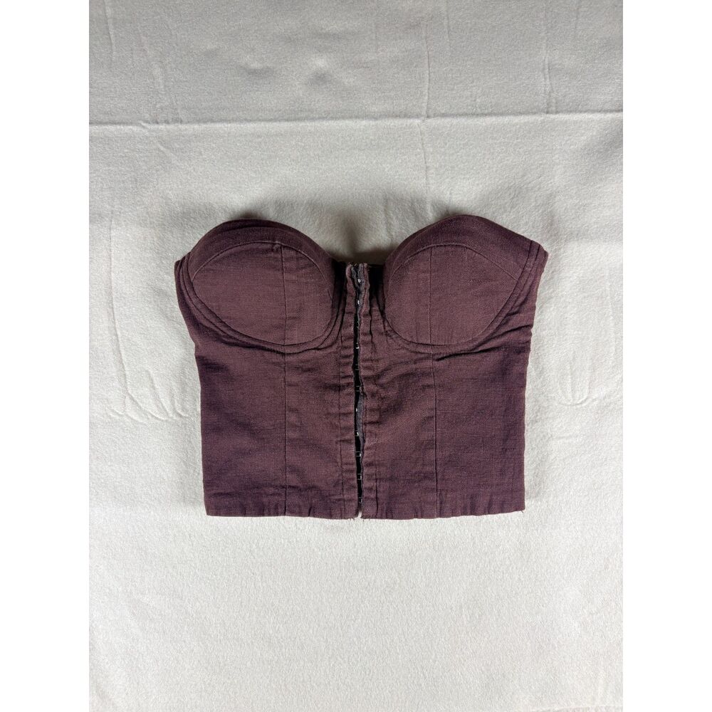 Princess Polly Strapless Chocolate Corset Bustier Tube Crop Hook Eye Top XS/S